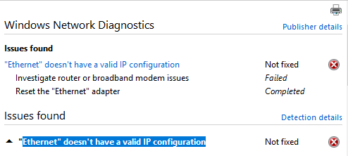 ethernet not valid ip configuration
